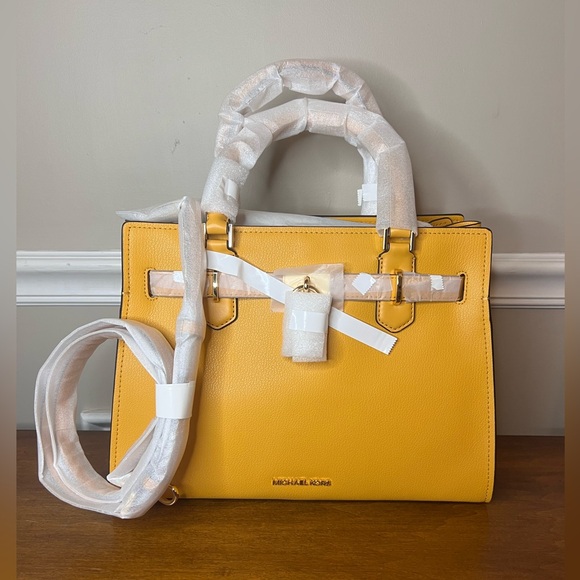 Michael Kors Hamilton Medium Top Zip Colorful Golden Rod Leather Satchel NWT - Picture 3 of 12